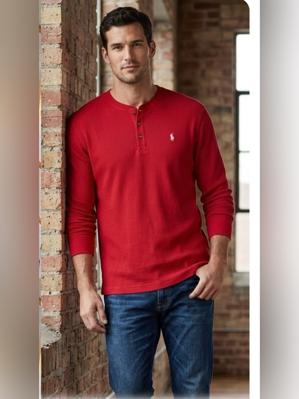 NWT Polo Ralph Lauren Red Waffle-Knit Thermal Long-Sleeve Henley Shirt Size 2XL